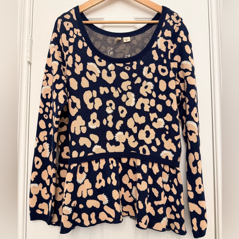 Anthropologie Sweaters (Anthro) Moth Peplum Sweater | Color Blue/Cream | Size XL